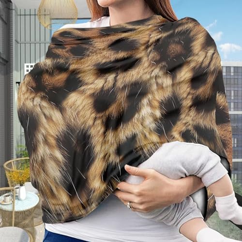 Image of Forchrinse Leopard Print Nursing Cover Breastfeeding Scarf Babies Soft Car Seat Cover for Boys and Girls Infant Carseat Canopy Multi-Use Git