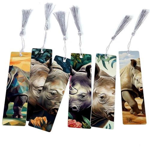 Marque-pages rhinocéros colorés lot de 6 idée cadeau lecteur