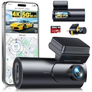 GKU Dash Cam Front and Rear Camera,4K+1080P, 5.8GHz WiFi & GPS Dash Camera for Cars,with 64G SD Card,1.47″ Display Dashcam, 24HParking Mode,App,Super Night Vision,Support Max 256GB (D600Pro)