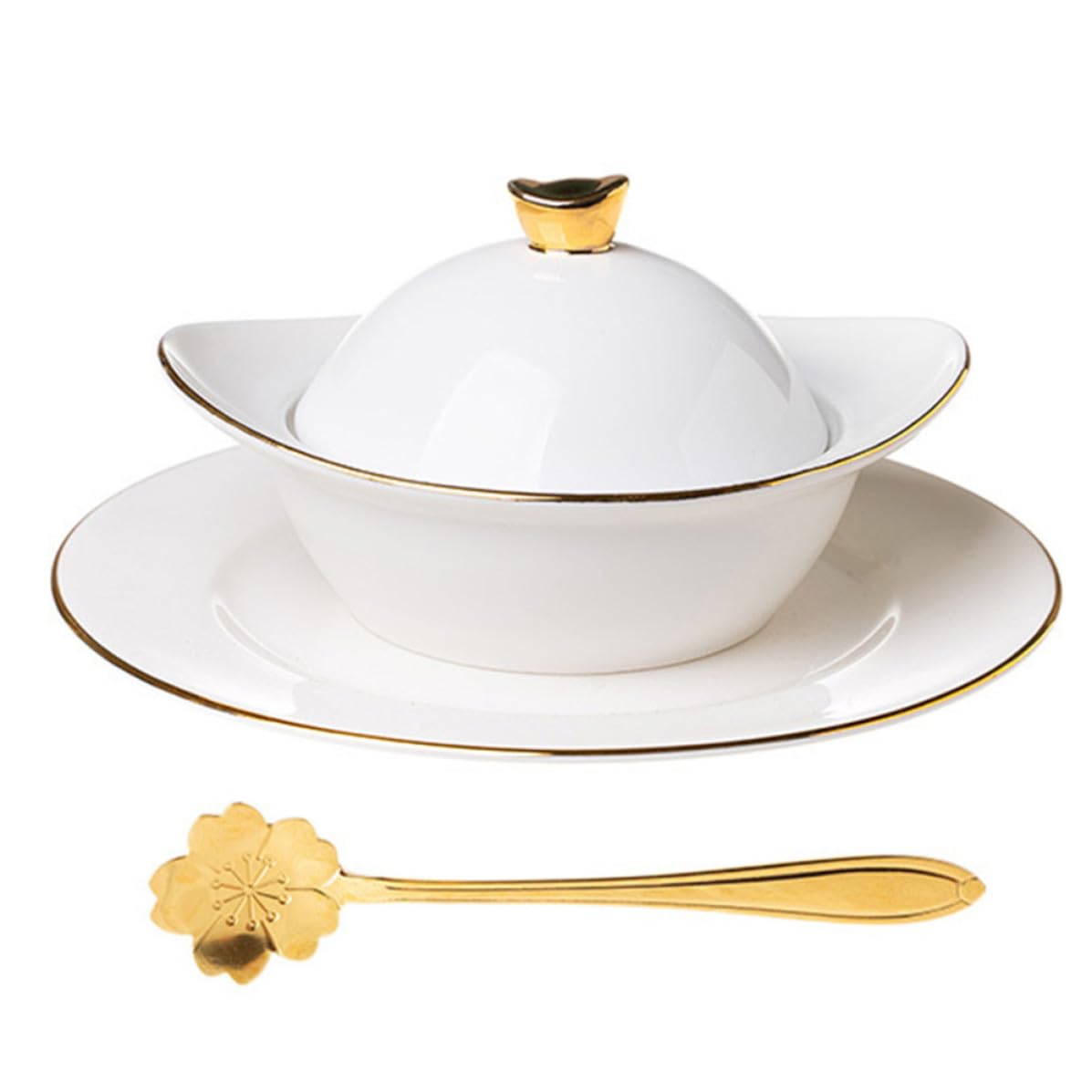 Bol à sauce en céramique blanc et inox pour buffet élégant