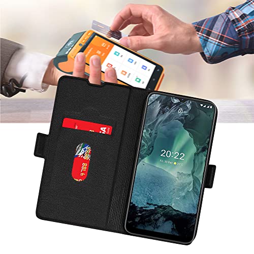 Boleyi Nokia G21/G11 Case, PU lederen flip case materiaal portemonnee case, magnetische sluiting, TPU-bumper, cover met kaartsleuven en standaard flip cover voor Nokia G21/G11 -Black2 - Afbeelding 6