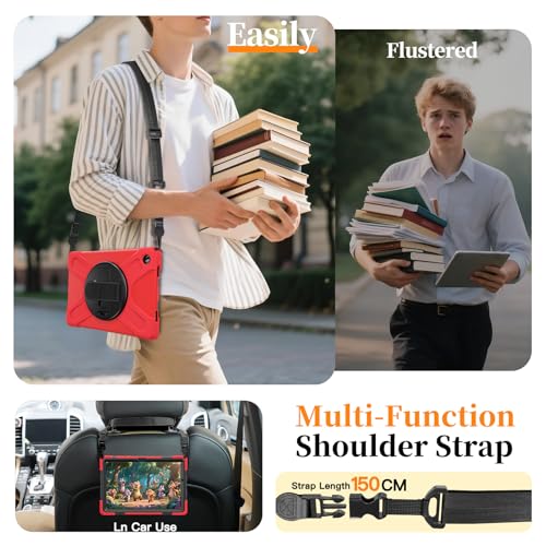 Image of ProElite Cover for Galaxy Tab A11 Plus 11 inch 2025 Cover, Rugged 3 Layer Armor case Cover for Galaxy Tab A11+ 11 inch 2025 with Hand Grip & Rotating Kickstand with Shoulder Strap, Red