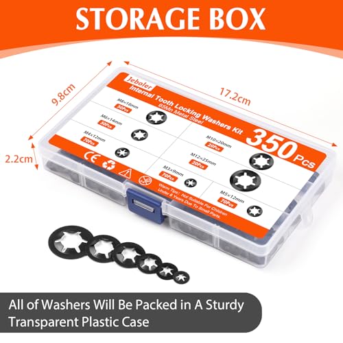 Jeboler 350 Stück Sicherungsscheiben, M3-M12 Klemmscheiben Unterlegscheiben, Innenzahn Schnellverschluss Klemmring Sicherungsring Set 65 Manganstahl Sicherungsscheibe Sortiment Kit - Schwarz