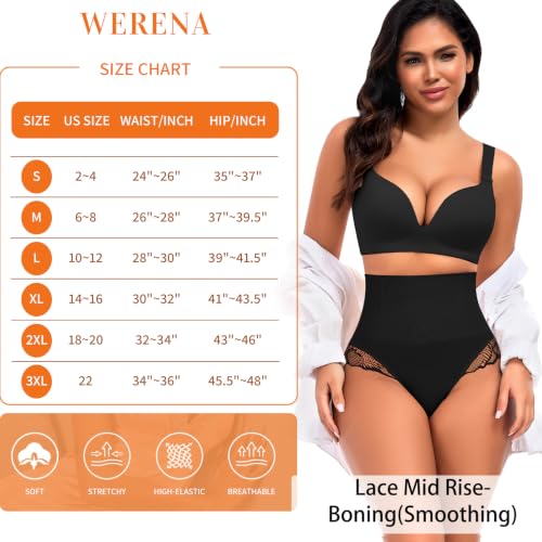 Image of Werena Tummy Control Thong Shapewear for Women High Waisted Body Shaper Panties Shaping Thong Girdle Underwear