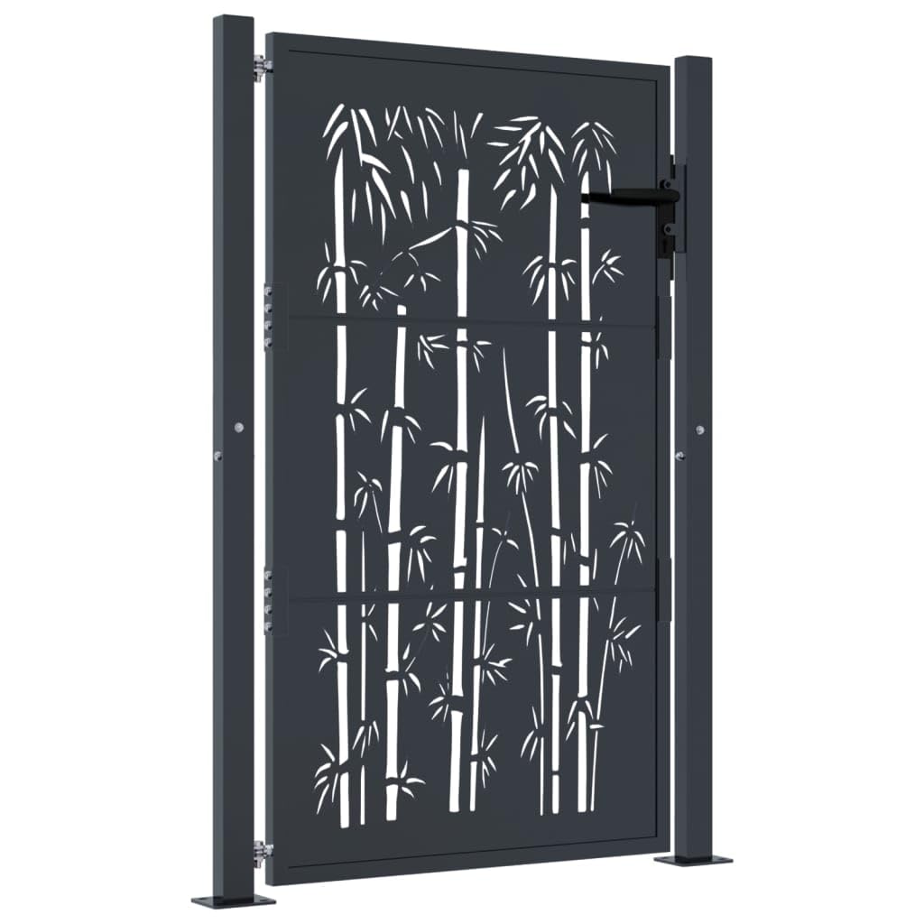 vidaXL Portail de Jardin, Portillon de Patio, Barrière de Sécurité, Porte d'Extérieure Terrasse, Anthracite 100x125 cm Acier Design de Bambou