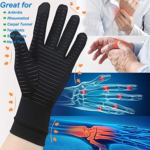 2 Pairs Copper Arthritis Gloves With Touch Screen, Full Finger