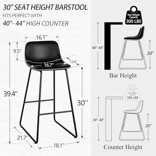 Image of Bar Stools Set of 3, 30 inch Bar Height Stools with Backs for Kitchen Island