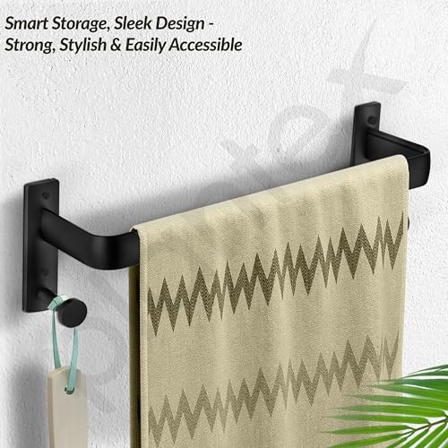 Image of Plantex Single Towel Rod for Bathroom /Cloth Hanger for Wall /Towel Holder /9 Inch Towel Bar /Bathroom Accessories (1511, Black)