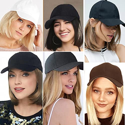 Hosytis Baseball Cap With Hair Extensions Straight Short Bob Hairstyle Adjustable Removable Wig Hat For Women (14 Inch, Bleach Blonde) #TOP4