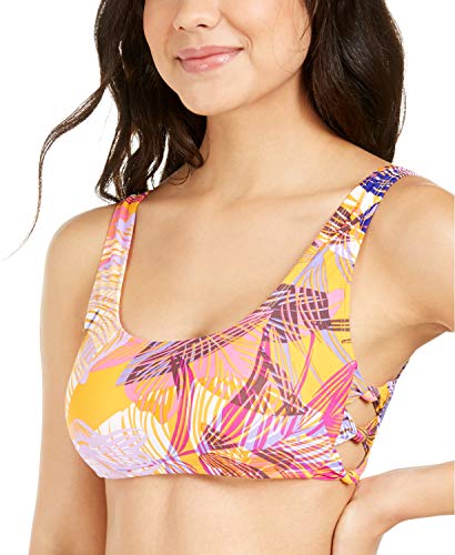 Hula Honey Sutiã de biquíni com nó lateral estampado com palmeiras juvenis, Açafrão Multi, M