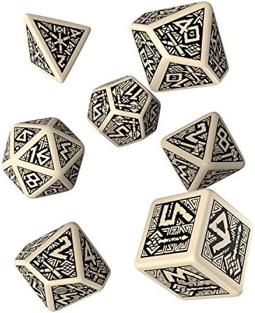 Q-Workshop Dwarven Beige & Black Ornamented Polyhedral RPG Dice Set image 4