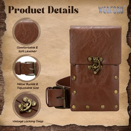 WERFORU Medieval Renaissance Leather Pouch Belt for Women - Cosplay Costume Accessory, B-Coffee, Fits Waist Size 28"-43"3