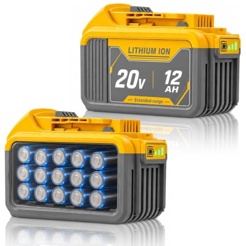 SANIU 2-Pack 12.0Ah Triple-Row Cell Replacement for DeWalt 20V Battery 12Ah High Capacity Battery Compatible with DCB209 DCB206 DCB204 DCB200 Cordless Power Tools
