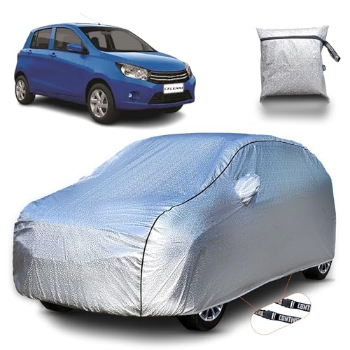 Image of Continental [SilverGuard] Dual Belts Extra Protection Maruti Celerio Body Cover (2014-2020) Build with Triple Stitched, Waterproof & Dustproof Car Cover for Celerio (Metallic Silver).