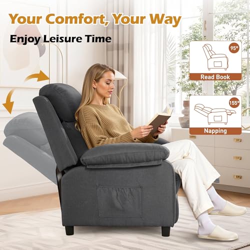 Recliner Chair, Living Room Chairs for Adults, Padded Deep Seat Reading Chair with Side Pockets, Small Recliners for Small Spaces, Lounge Chair for Living Room, Bedroom, and RV (Linen) - Image 4