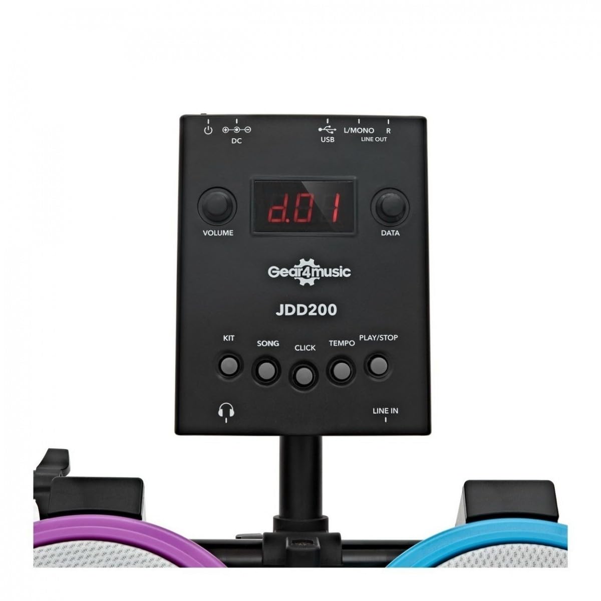 Gear4music Mesh-E-Drum-Set für Kinder mit Hocker und Kopfhörer | Komplettes 8-Teiliges Elektronisches Set für Junge Anfänger, 38 Sets mit 44 Songs und Metronom, Klappbar
