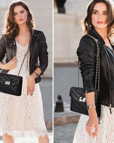 Image of LAVTUG Quilted Crossbody Bag for Women Small Flap Purse with Gold Chain | Faux Leather, Elegant Designer Shoulder Handbag, Everyday Use