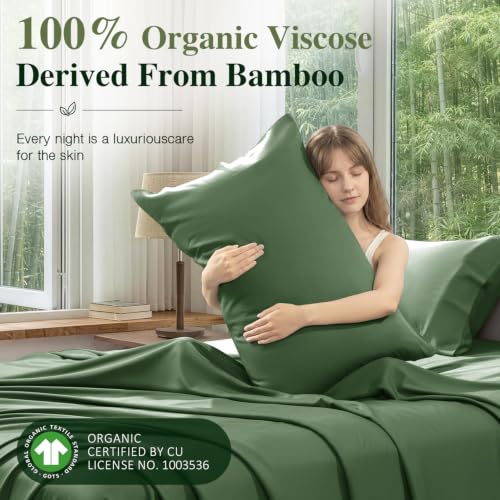 Image of 100% Organically Grown Bamboo Viscose Queen Sheet Set with Pockets on Side