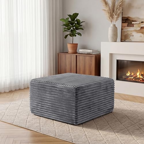 Image of 28 inch Boneless Couch Ottoman Modular Sectional Corduroy Cloud Sofa Foot Rest Ottoman for Living Room,Gray