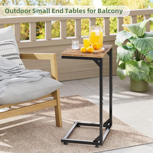 Image of Simple Trending C Shaped Side Table, Small End Table Set of 2, TV Trays Sofa Couch Table for Living Room, Bedside, Rustic Brown