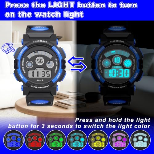 Image of Edillas Kids Digital Watch 7 Colors 50M Waterproof Sport Alarm Boys 7-15