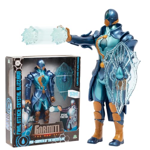 Gormiti The New Era - Gormita Aqu Carter Con Funzione Luce E Attacco, Action Figure 27 Cm Articolato, Armatura Blu Azzurra E Accessorio Scudo Di Ghiaccio, Per Bambini A Partire Dai 3 Anni
