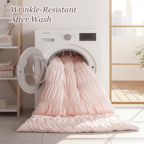 Image of weigelia Cinched Comforter Set Queen - 3PCS Soft Cozy Blush Pink Queen Bedding Set with Decorative Ruched Design, Fluffy Lightweight All Season Cute Comforter for Elegant Home & Bedroom Decor
