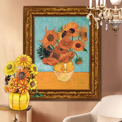 Image of Flowers Building Sets for Adults, Van Gogh Prints Art Botanical Collection for Woman Girls 14+, Sunflowers Pot Bouquet Plants Kits Compatible with Lego Flowers, Home Decor /Christmas /Valentine, 11002