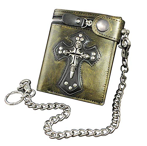 Cool Mens Gothic Punk Vintage Gold Leather Momey/Card Wallet with Safe pants chain2