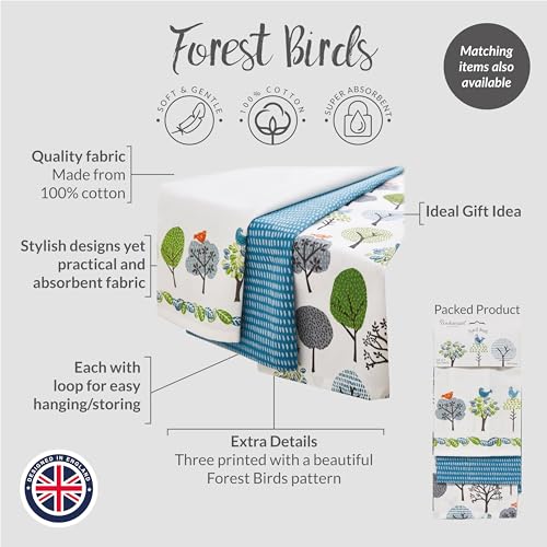 Cooksmart 5 Piece Apron & Kitchen Set, Forest Birds, 5 Pack - Image 4