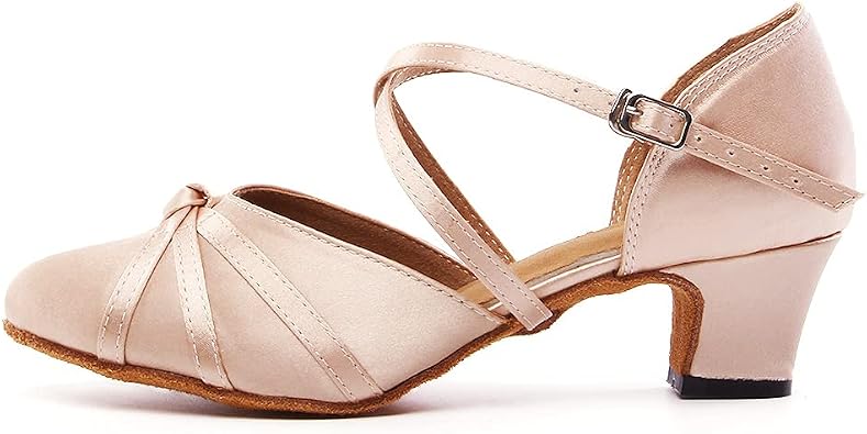 DKZSYIM Womens Satin Latin Dance Shoes Close Toe Ballroom Performance Dancing Shoes,Model QJW1003