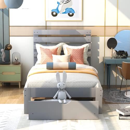 Miniatura 18 de Base de cama de tamaño individual con cajones de almacenamiento, marco de cama individual de plataforma de madera individual, cama individual