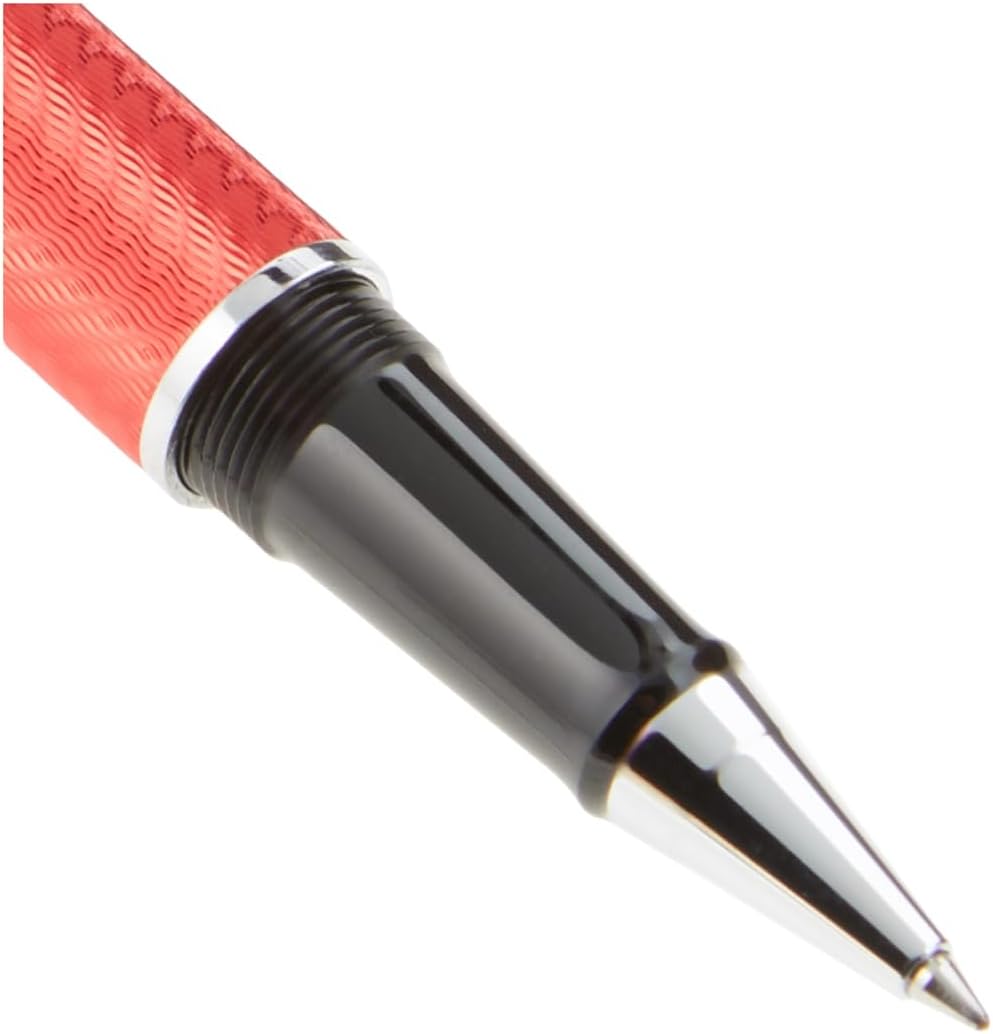 Conklin Herringbone Signature Rollerball Pen - Red with Chrome Trim, Bold Engraved Design, Smooth Refillable Writing Experience, Ideal Gift for Executives and Writing Enthusiasts
