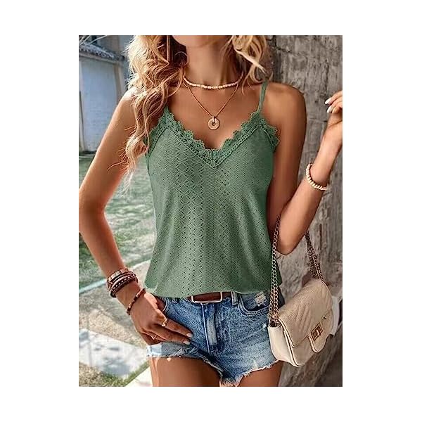 Sexy-Lace-Tank-Tops-for-Women-Summer-Lace-Splicing-Spaghetti-Strap-Shirt-Hollow-Out-Crochet-Sleeveless-CamisoleSamllGreen Sexy Lace Tank Tops for Women Summer Lace Splicing Spaghetti Strap Shirt Hollow Out Crochet Sleeveless Camisole(Samll,Green)