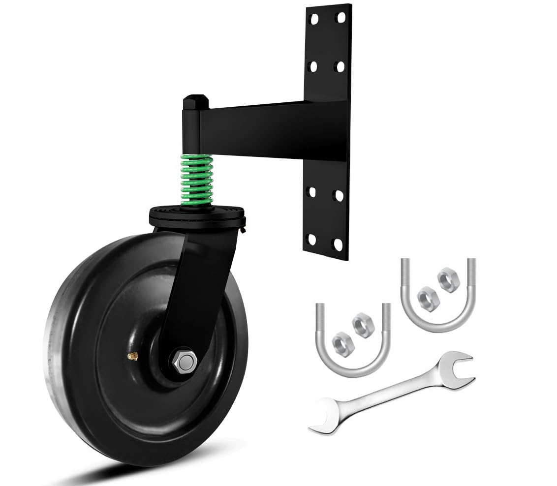 Fence Gate Wheels 6 or 8 inch for Metal Tube Gate 1000-1400lb Capacity 360 Degree Rotation Spring-Loaded Heavy Duty Gate Caster with Screwdriver &Screws (Black 1or 2pcs) (Black, 1400LBS 8inch 1pcs)