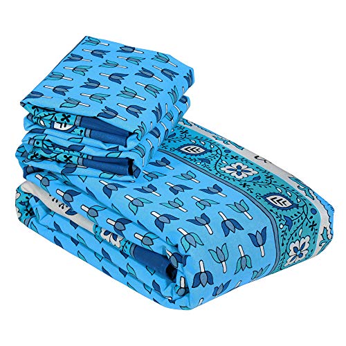 Image of Story@Home Pandora Collection 152 TC 100% Cotton Bedsheet for Double Bed with 2 Pillow Covers (90 X 108 Inch, Sky & Dark Blue)