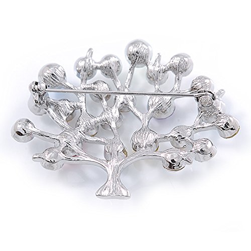 Avalaya Multicoloured Crystal 'Tree Of Life' Brooch In Rhodium Plating - 50Mm #TOP3