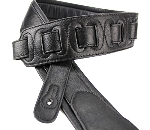 Walker & Williams G-105 Black On Black 2' Wide Guitar Strap With Padded Glove Leather Back For Acoustic, Electric, And Bass Guitars #TOP2