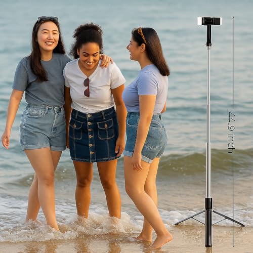 Image of 6FT Selfie Stick Tripod Stand with LED Light - 3-in-1 Phone Stand with Bluetooth Remote & Rechargeable Ring Light for Photos, Makeup, Vlogging, and Video Calls (6FT Stick with Light)