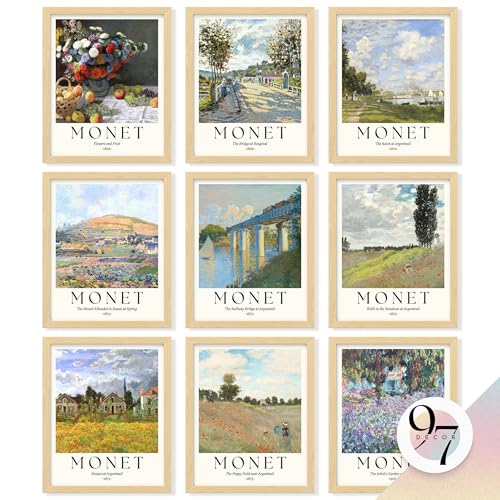 97 Decor Claude Monet Wall Art - Claude Monet Prints For Wall Decor, Vintage Monet Poster For Room Aesthetic, Impressionist Wall Art Eclectic Famous Fine Art Prints For Home Bedroom (8x10 Unframed)