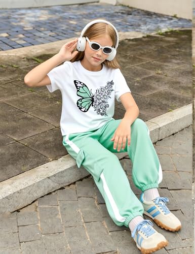 Image of Girls 2 Piece Outfit, Graphic Short Sleeve T-Shirt and Cargo Jogger Sweatpants Set, Ages 4-13