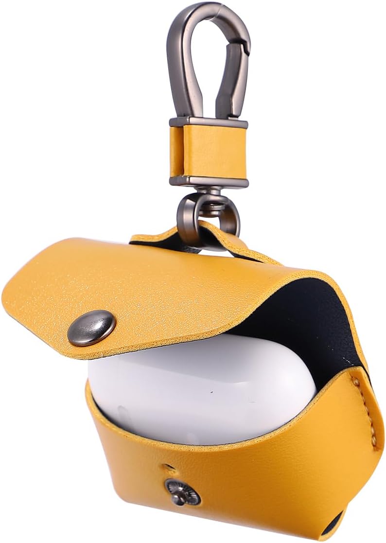 Leather Bag for Wireless Earphone Case with Keychain Clip Snap Closure Protective Cover Compatible with Airpods 3 Charging Box Portable Earbud Pouch for Travel