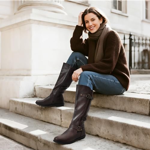 DREAM PAIRS Women's Faux Fur-Lined Knee High Winter Boots Fall Tall Boots,Size 9,Brown,TRACE