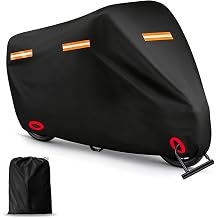 Motorcycle Cover Waterproof PE Aluminum Film Soft Cotton Lining, All-Season Outdoor Protection with Anti-Theft Lock Holes, Windproof Buckle, 5 Reflective Strips, Fits Motorcycles up to 116"