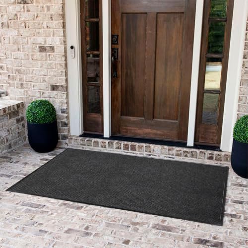 Image of WaterHog Max Diamonds Front Door Mat Indoor Outdoor Entrance, All-Weather Heavy Duty Commercial Doormat, Non-Slip Rubber Backing, Dirt & Moisture Trapper, Low Profile, Made in USA 45 inchx70 inch Black Smoke