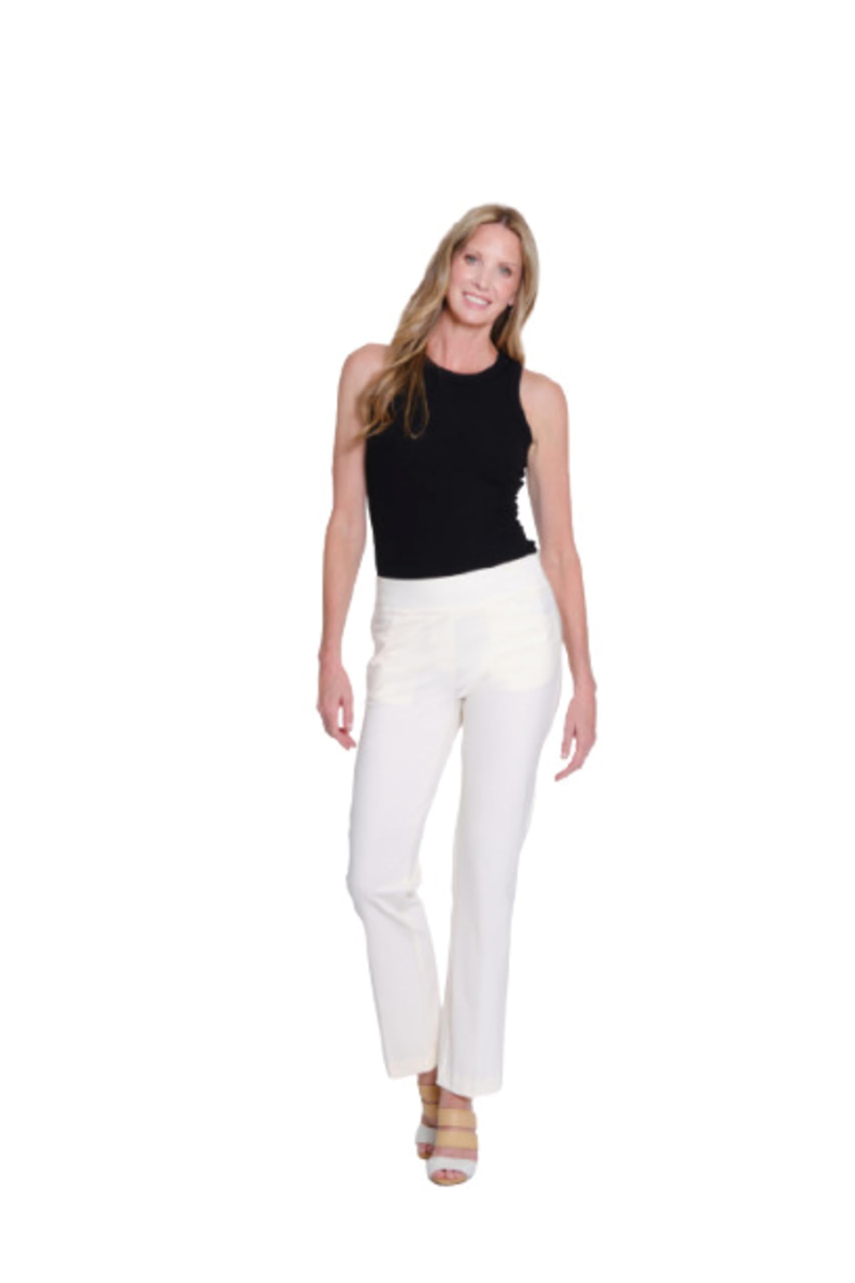 SLIM-SATION Womens Wide Band Pull Over Stove Pipe Leg Pant with Real Front Pockets
