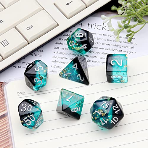 Haxtec Dnd Dice Set Blue Black Resin Dice Set Gold Foil Flakes D&D Polyhedral Dice For Roleplaying Rpg Dungeons And Dragons #TOP1