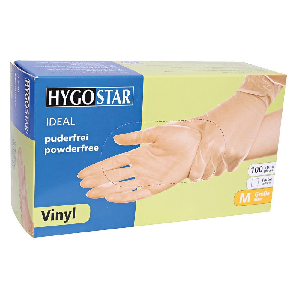 FRANZ MENSCH 1000x Hygostar Einweghandschuhe Ideal, Einmalhandschuhe Größe S, reißfeste Vinylhandschuhe, puderfrei, Handschuhe Einweg aus schwerem Vinyl, Transparent in S, M, L, & XL