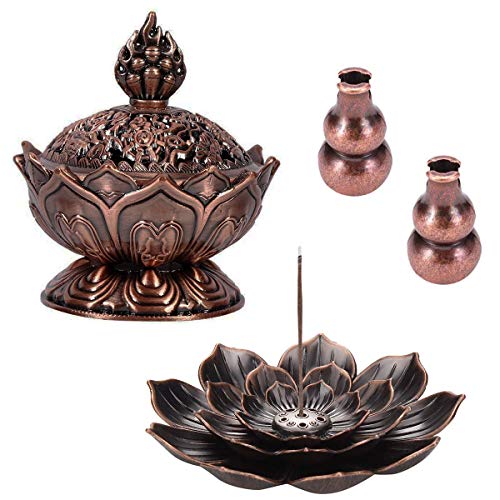 Xiuyer Lotus Quemador Incensario Soporte Incienso Latón Mini Metal Quemador Incienso para...