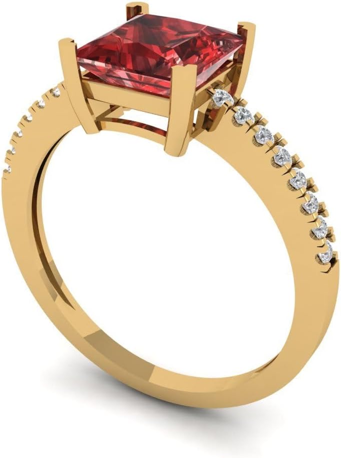 Clara Pucci 1.62 cttw Garnet 14K Yellow Gold Solitaire with Accents Ring for Women - Cocktail Statement Fashion Jewelry Gift (6.5mm, Princess Cut) - Image 2
